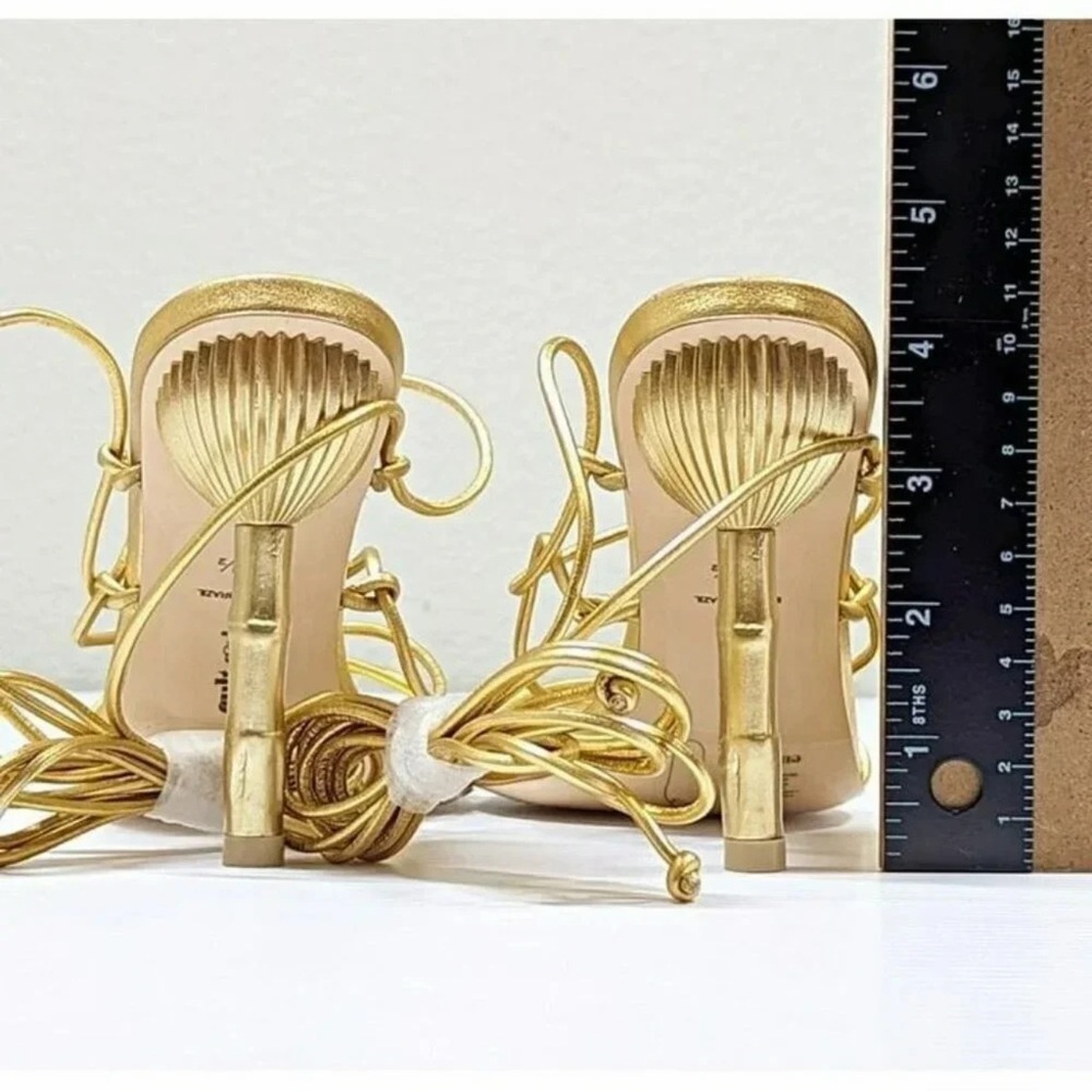 cult gaia Gold Strappy Spiral Ankle-Tie High Heel Sandal - Picture 6 of 9